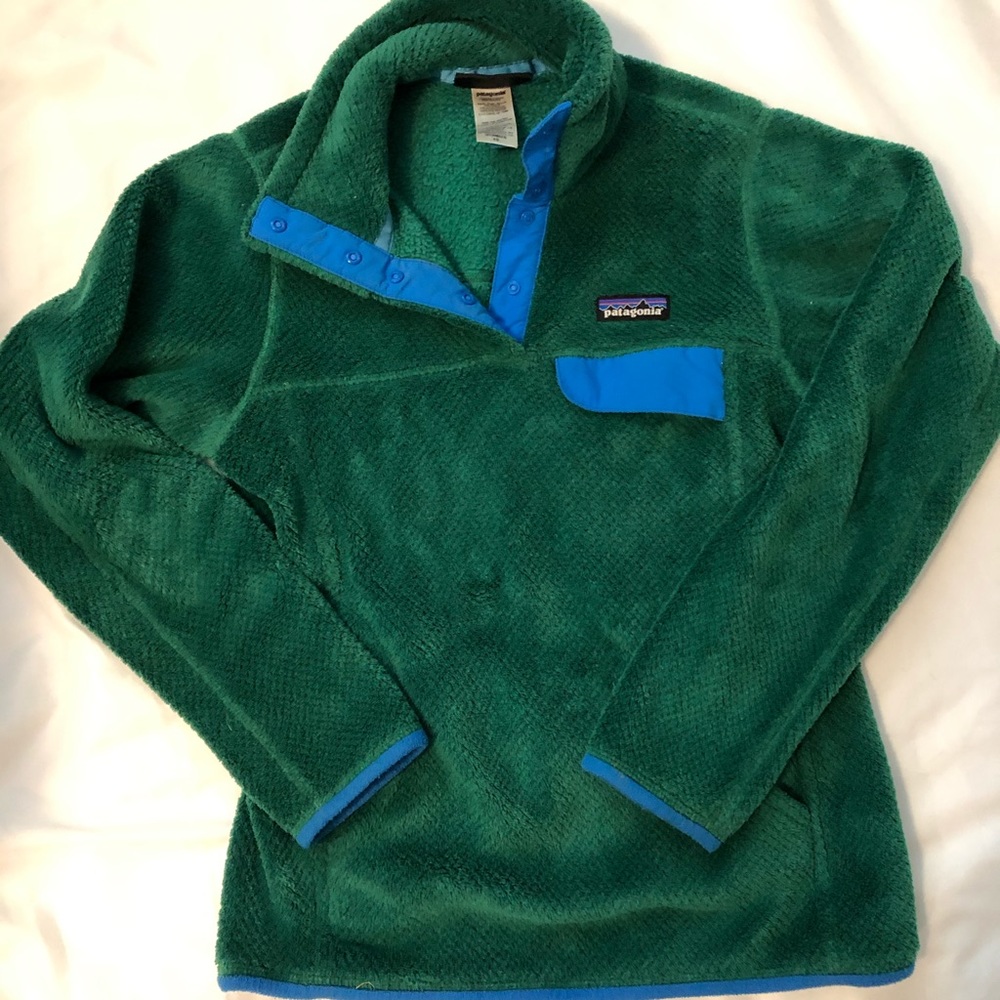 Patagonia Fuzzy Fleece Pullover Green and Blue XS